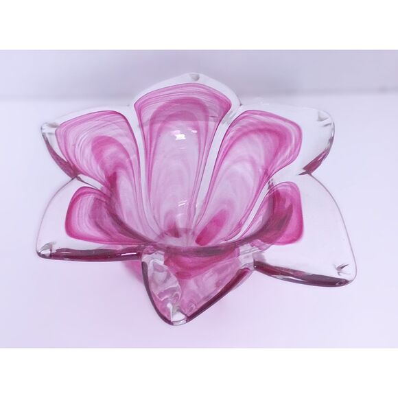 Murano Lavorazione Vintage Art Glass Pink Tulip Petal Vase / Candle Holder - Picture 1 of 10